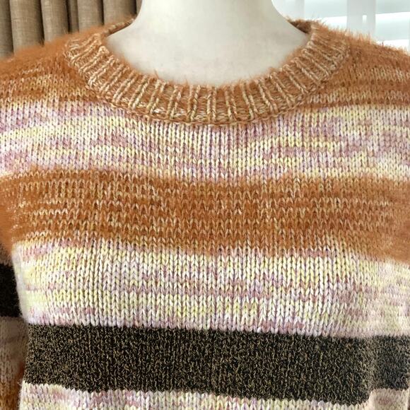 3/$15 All In Favor Soft Fuzzy Striped Sweater in Pink Brown Multi - Picture 2 of 9